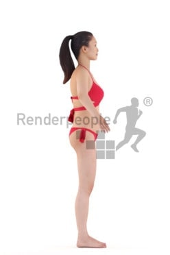 Rigged human 3D model by Renderpeople – asian woman in red bikini
