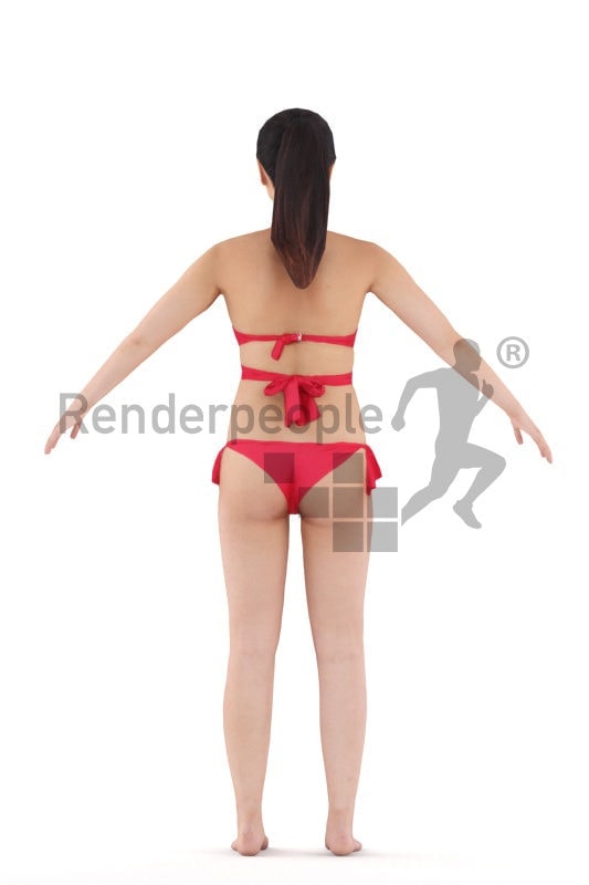 Rigged human 3D model by Renderpeople – asian woman in red bikini