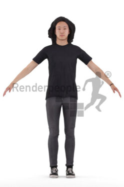 Rigged and retopologized 3D People model – asian male with longer hair, casual