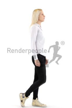 3d people casual, white blond 3d woman walking