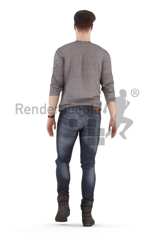 Animated 3D People model for realtime, VR and AR – european male in casual clothes, walking