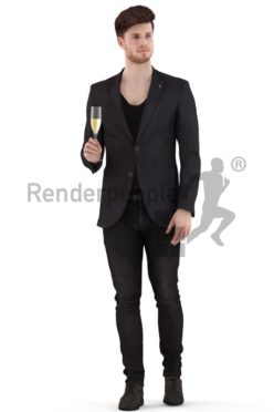 3d people event, man walking and holding a glass