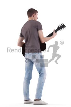 3d people casual, white 3d man standing and playing guitar