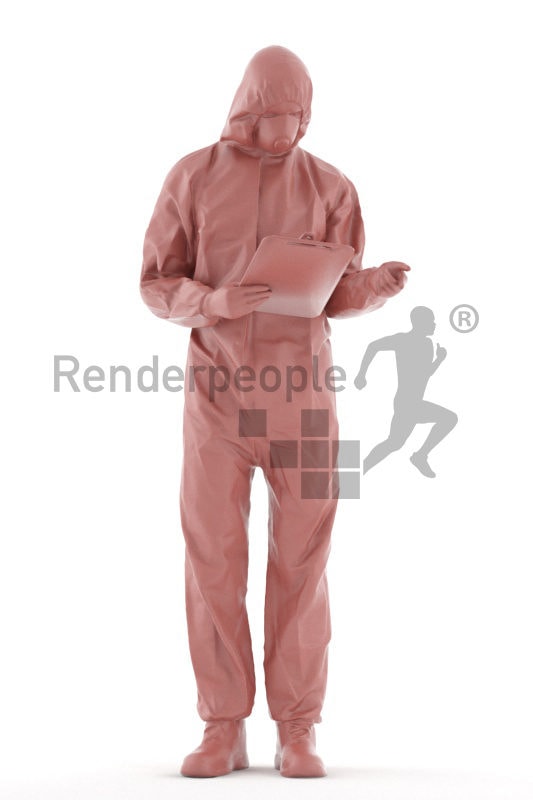 3d people medical, white 3d man reading and wearing gloves