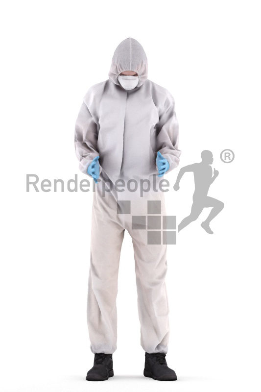 3d people medical, white 3d man standing and wearing gloves