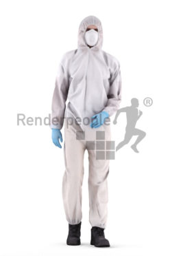 3d people medical, white 3d man standing and wearing gloves