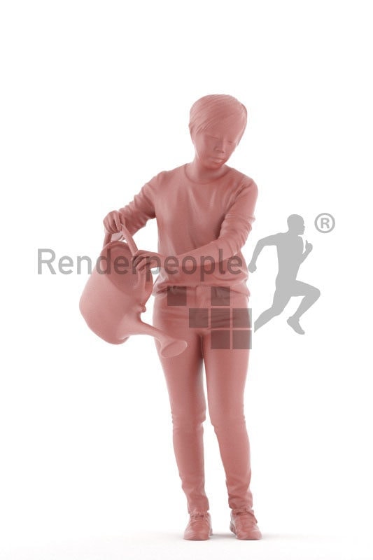 3D People model for 3ds Max and Maya – asian woman with a watering can