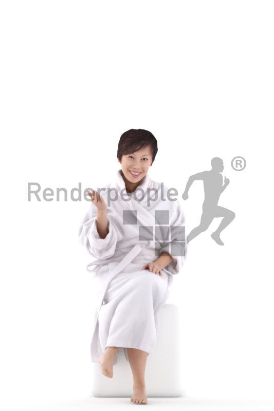 3D People model for 3ds Max and Cinema 4D – asian woman in bathrobe, spa, swimmwear, sitting and communicating