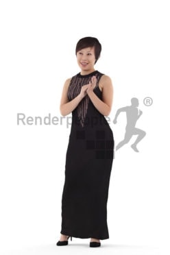 3D People model for 3ds Max and Blender – asian woman in event dress, standing and applauding