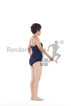 Rigged 3D People model by Renderpeople, asian woman, swimmwear