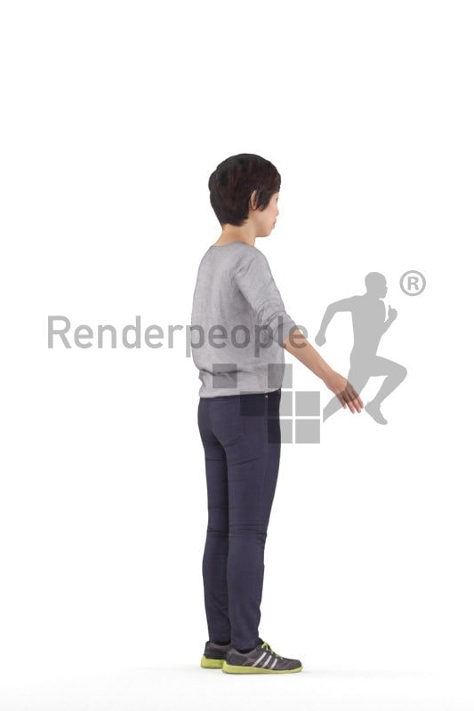 Rigged and retopologized 3D People model, asian woman, casual,