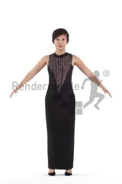 Rigged and retopologized 3D People model – asian woman in event dress