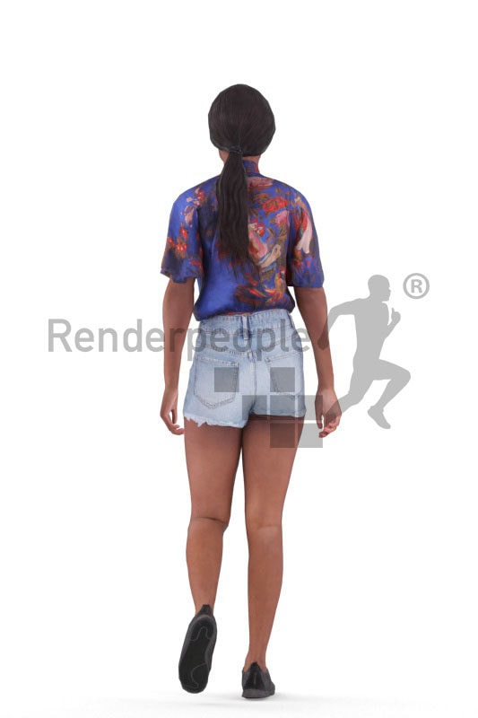 Animated 3D People model for Unreal Engine and Unity – black female in casual summer look, walking
