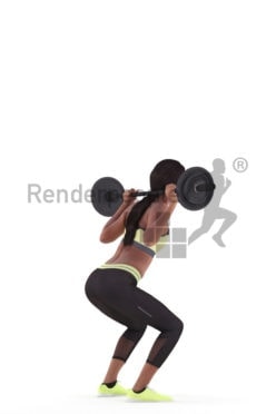 Photorealistic 3D People model by Renderpeople – black woman in gymwear, lifting weights