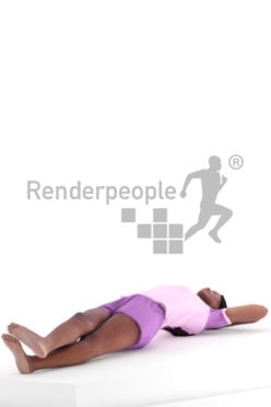 Posed 3D People model for visualization – black woman in summer sleepwear, laying in the bed