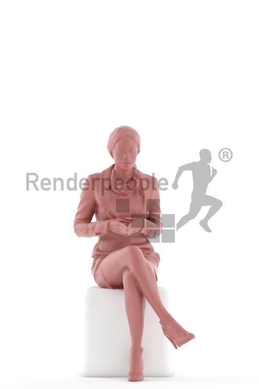 3D People model for 3ds Max and Cinema 4D – black woman in business look, communicating, sitting