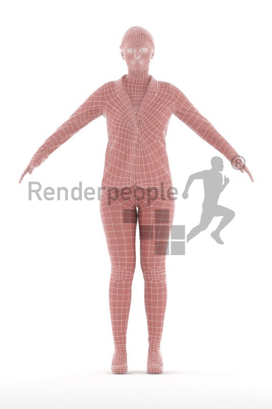 Rigged human 3D model by Renderpeople – eropean female in business look, wearing a blazer and highheels