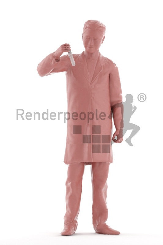 3d people medical, 3d asian man, standing and holding a test tube