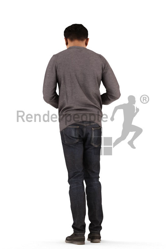 3D People model for 3ds Max and Cinema 4D – asian man in casual clothes, looking into his wallet