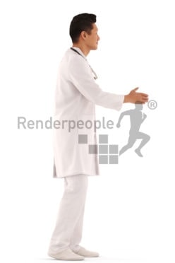 3d people service, hospital asian 3d man standing and shaking hands