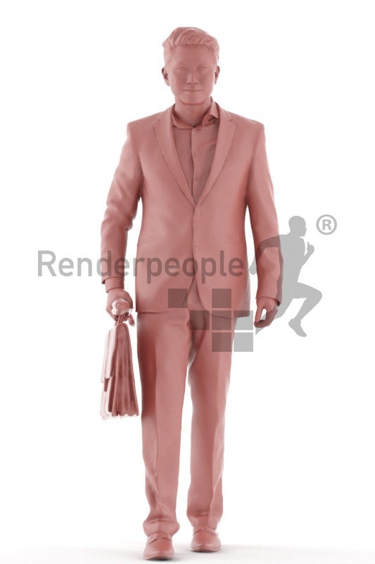 3d people business, asian 3d man walking and holding a briefcase