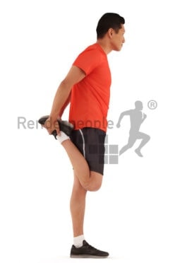3d people sports, asian 3d man stretching