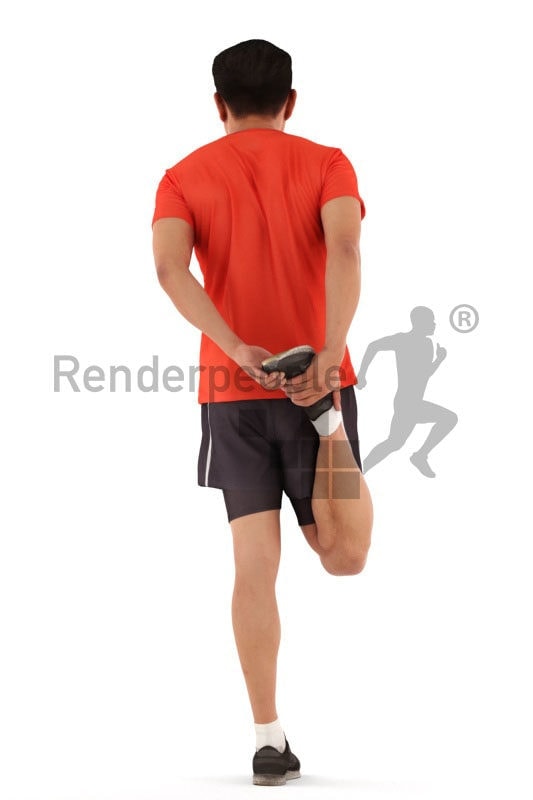 3d people sports, asian 3d man stretching