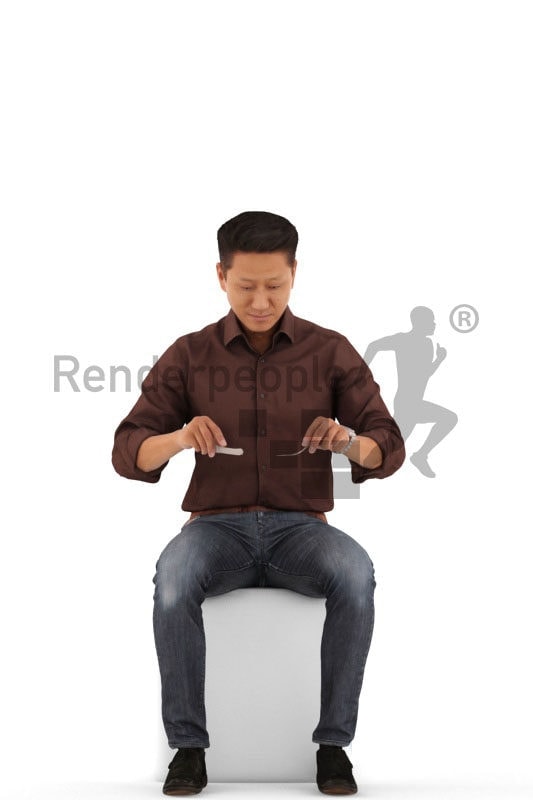 3d people casual, asian 3d man eating