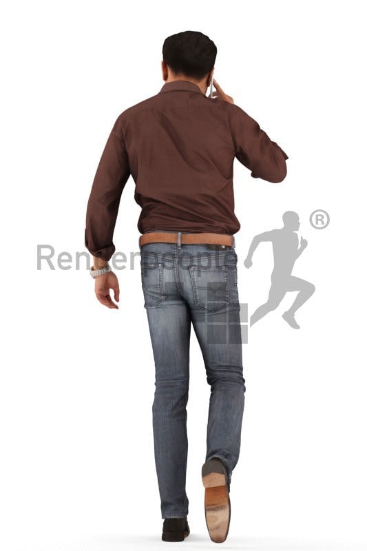 3d people casual, asian 3d man walking and calling someone
