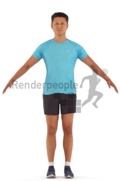 3d people sports, rigged asian man in A Pose