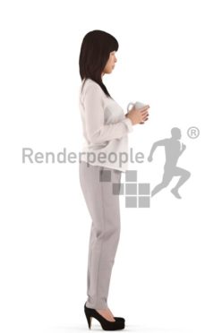 3d people business, asian 3d woman standing with a cup