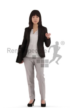3d people business, asian 3d woman standing and talking
