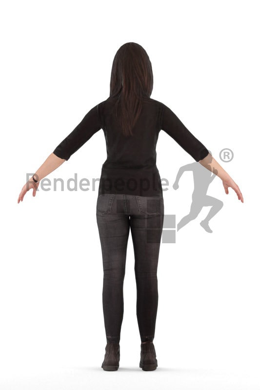 Rigged human 3D model by Renderpeople, white woman, casual