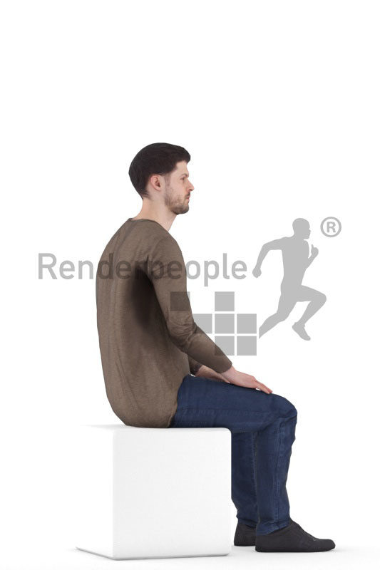 Animated human 3D model by Renderpeople – european man in casual look, sitting