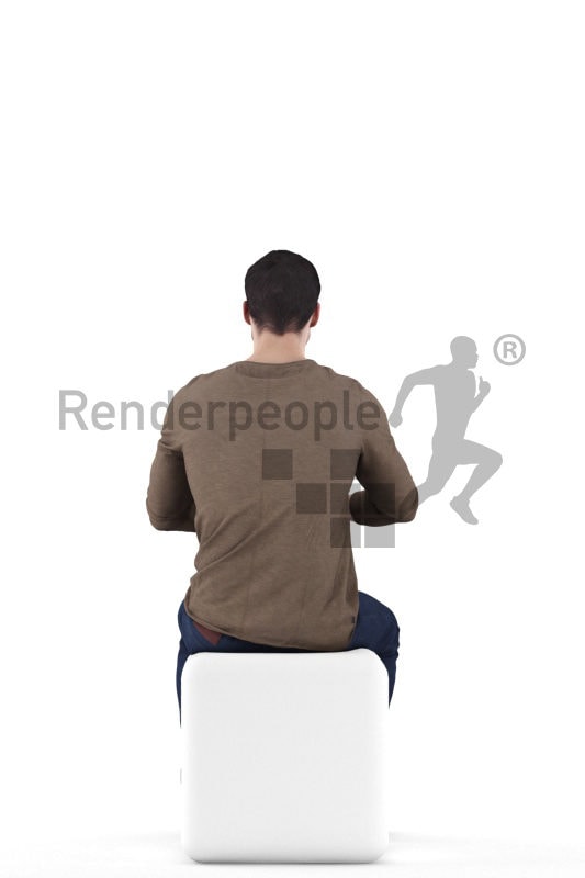 3d people casual, 3d white man sitting at table