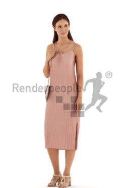 3d people event, white 3d woman standing and carrying a clutch