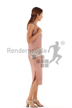 3d people event, white 3d woman standing and carrying a clutch
