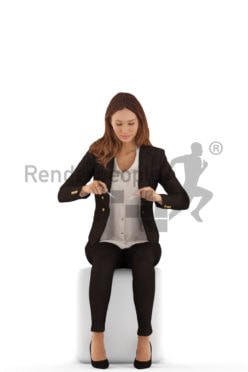 3d people evening, white 3d woman sitting, having a meal