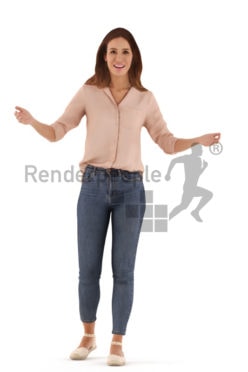3d people casual, white 3d woman standing and welcoming guests