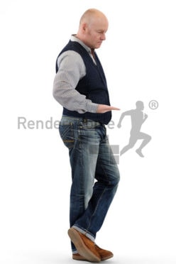 3d people casual, best ager white 3d man with his hand on a rail
