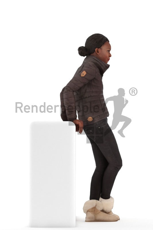 Animated 3D People model for Unreal Engine and Unity – black woman in oudoor clothing, idling