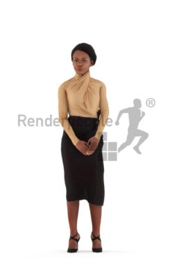 Animated 3D People model for Unreal Engine and Unity – black woman in chic event look, standing and talking