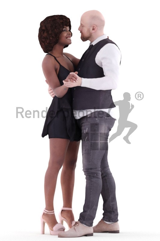 3d people event couple and groups, white black 3d human dancing