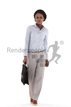 3d people business, black 3d woman walking with a suitcase