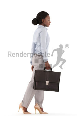 3d people business, black 3d woman walking with a suitcase