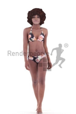 3d people swimwear, black 3d woman walking