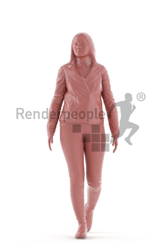 Animated 3D People model for realtime, VR and AR – european curvy woman in casual look, walking