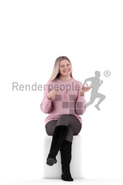 3d people casual, 3d white woman, sitting and interacting