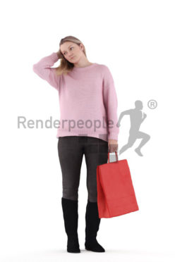 3d people casual, 3d white woman, with shopping bag