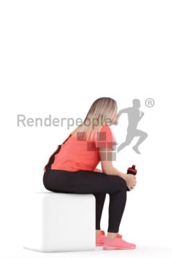 3d people sports, 3d white woman sitting with a bottle